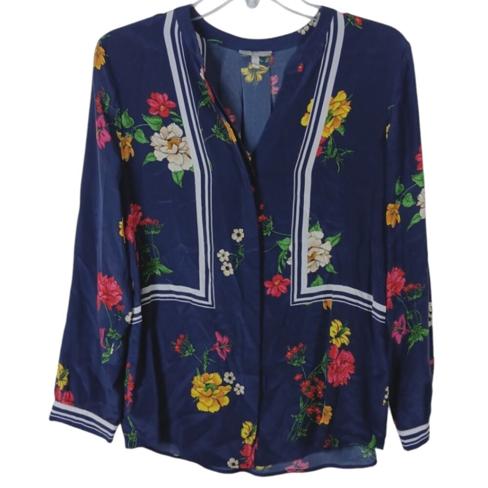 Joie Silk Floral Button Down Blouse Blue size Small